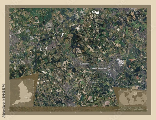 Dacorum, England - Great Britain. High-res satellite. Labelled points of cities photo