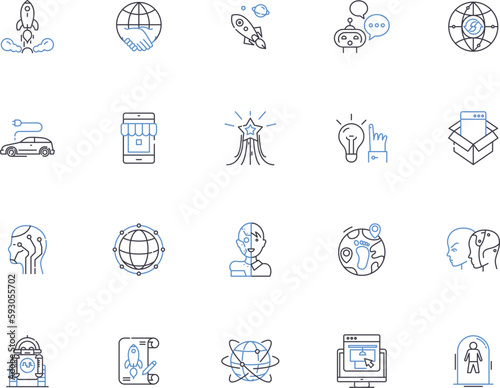 Future outline icons collection. Futurity, Foresee, Prospect, Prospective, Destiny, Prognosis, Futureproof vector and illustration concept set. Promising, Presage, Advancement linear signs