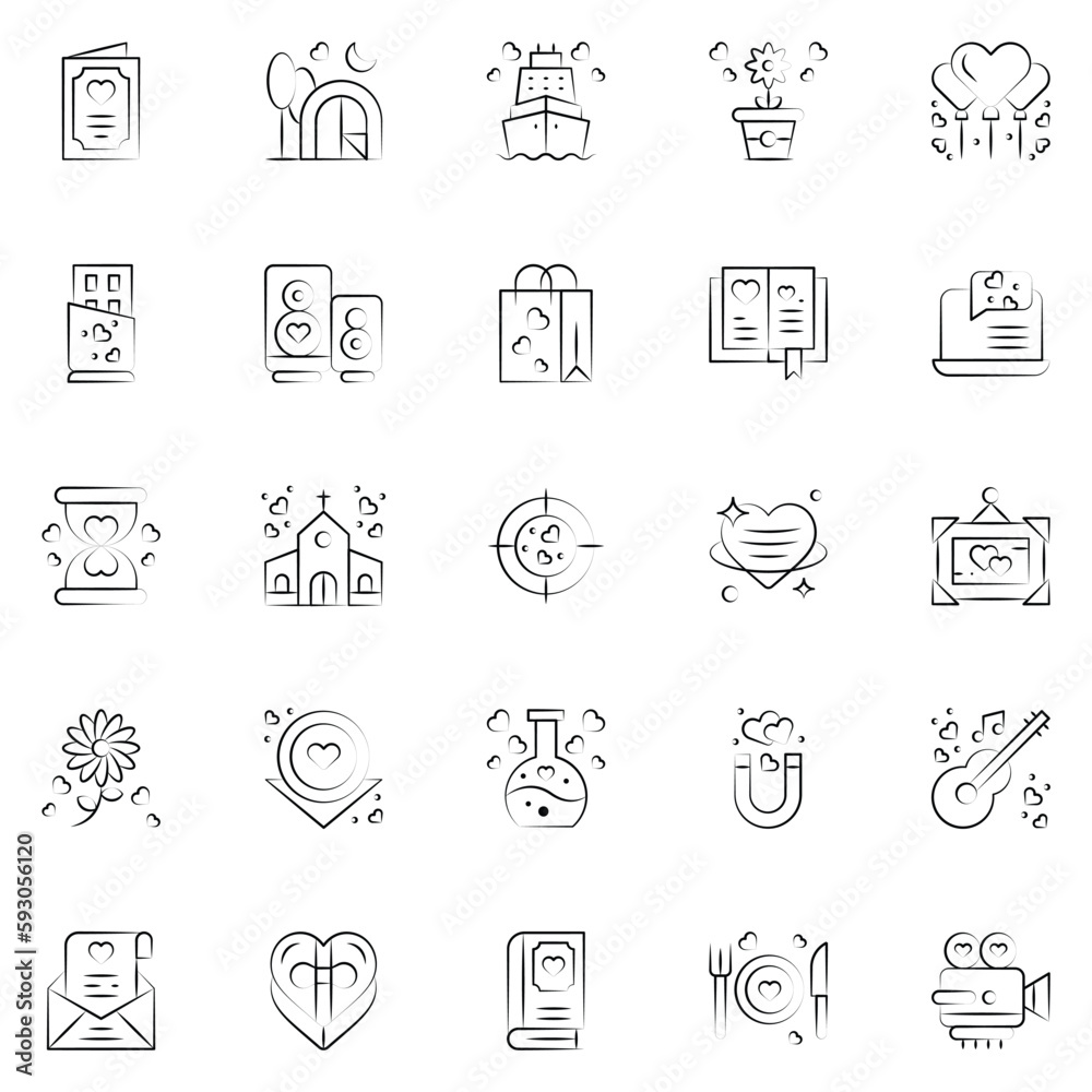 Valentine icon pack including girl. couple. movie. women. love.