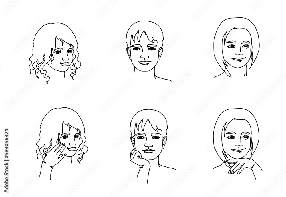 Set kids avatar vector lineart illustration. boy and girl Minimalist Logo. Set kids avatar vector lineart illustration. boy and girl Minimalist Logo.