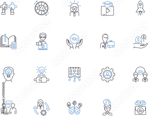 Motivation outline icons collection. Inspire, Excite, Stimulate, Incentive, Ambition, Drive, Encourage vector and illustration concept set. Enthusiasm, Aspiration, Persistence linear signs