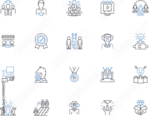Competition outline icons collection. Contest, Showdown, Race, Clash, Duel, Event, Marathon vector and illustration concept set. Struggle, Test, Match linear signs