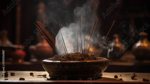 burning incense close up Generated AI