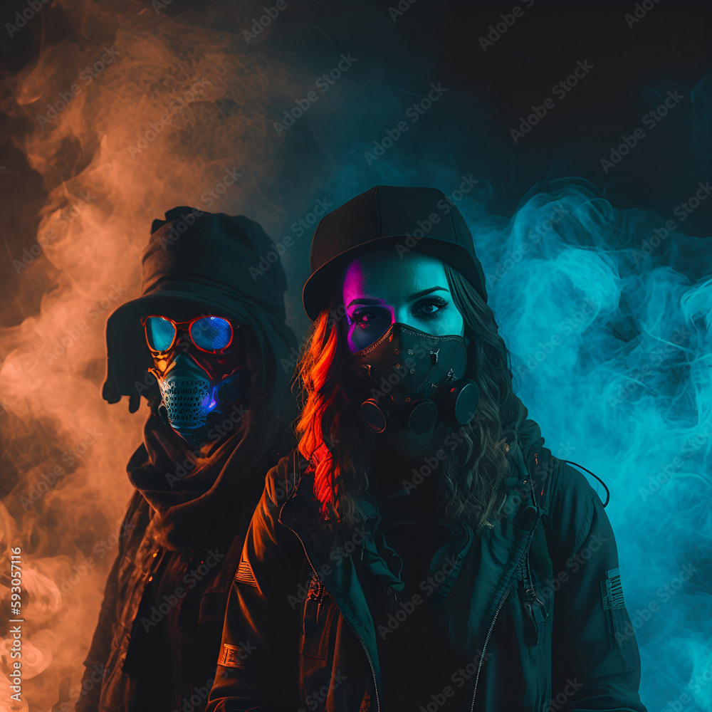 Couple with neon smoke tattoo Couple with neon smoke tattoo