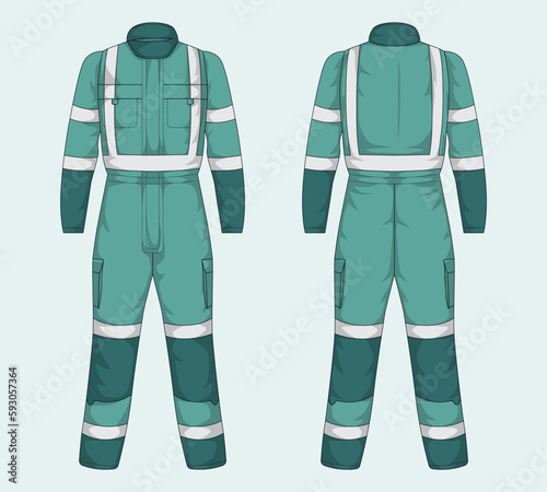 Green work jumpsuit mockup front and back view