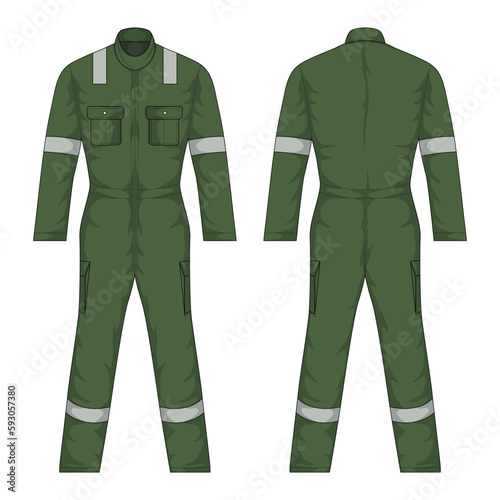 Obraz na plátne Front and back view of army green workwear mockup
