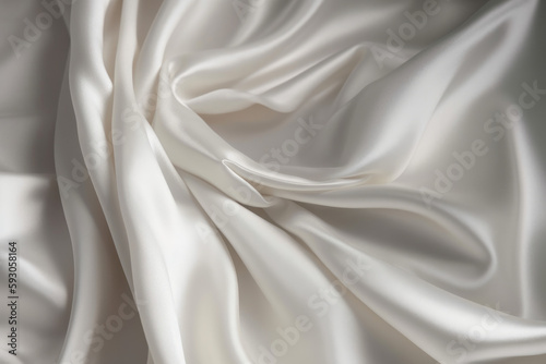 White satin silky cloth as a backdrop, with crease wavy folds of fabric. Copyspace. High quality generative ai