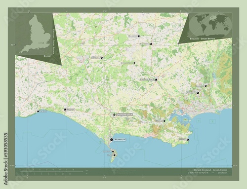 Dorset, England - Great Britain. OSM. Labelled points of cities photo