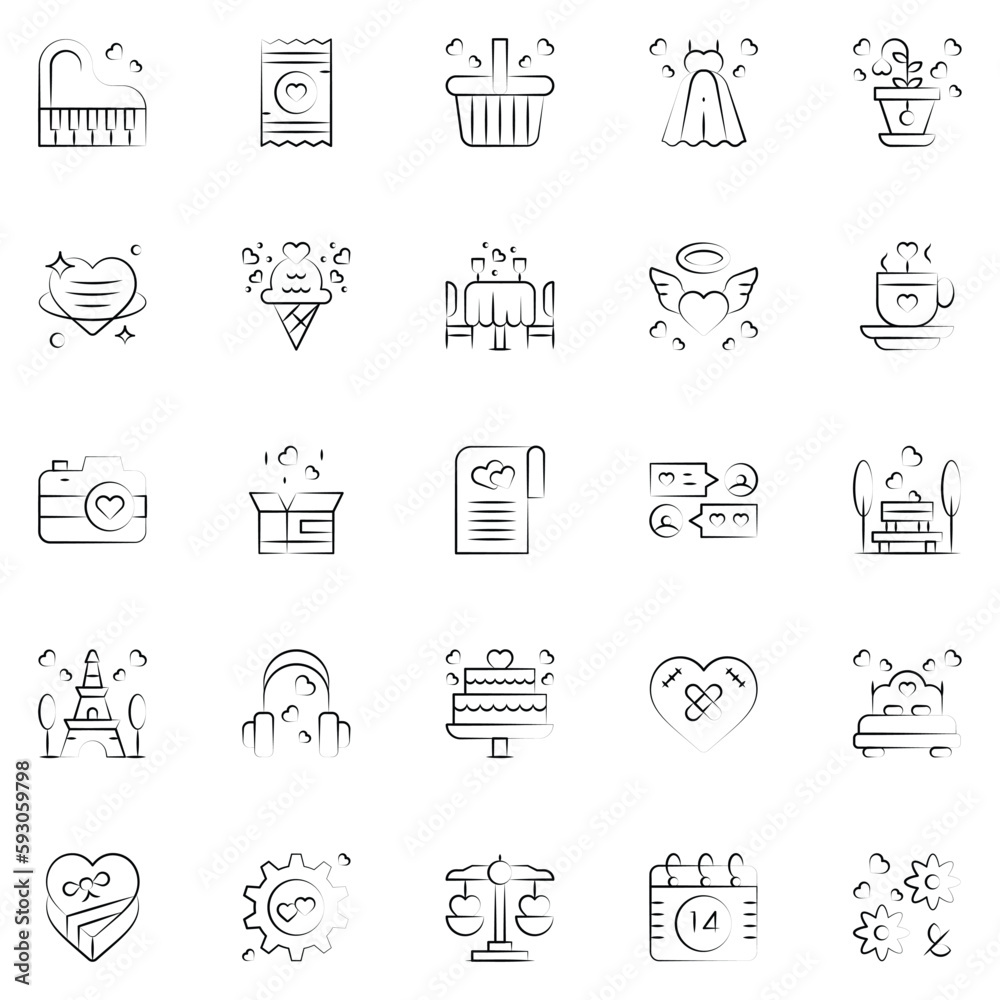 Set of love Icons. Line art Vector illustration.