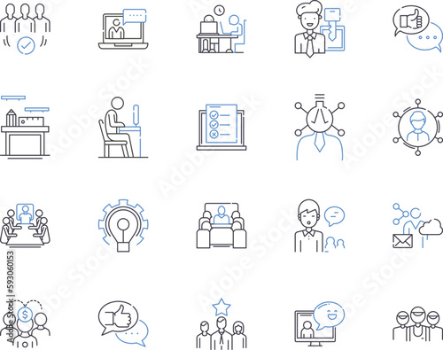 Employee development outline icons collection. Employee  Development  Training  Coaching  Learning  Management  Growth vector and illustration concept set. Motivation  Performance  Skills linear signs