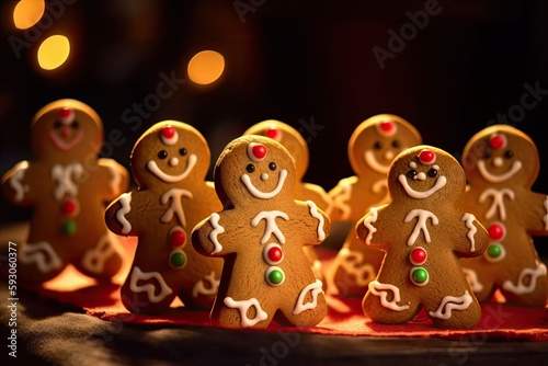 Laughable gingerbread men with a little snowman made of marzipan. Generative AI