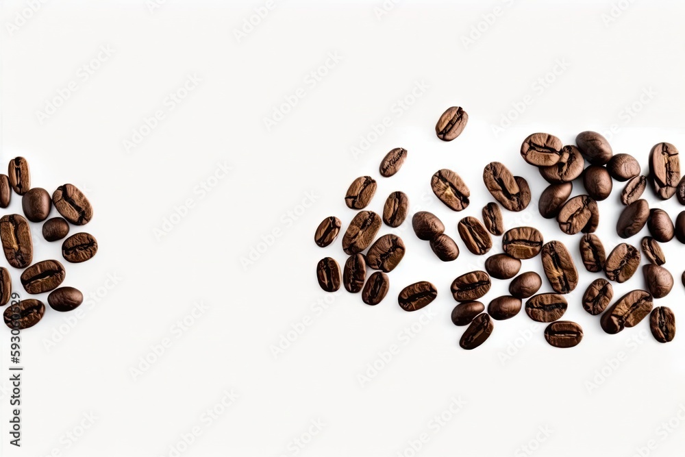 Isolated coffee beans on a white background for copy space. Generative AI Isolated coffee beans on a white background for copy space. Generative AI