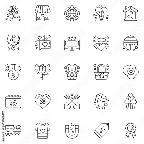 Set of love Icons. Line art Vector illustration.