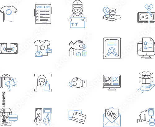 Store and profit outline icons collection. Retail, Shop, Profit, Merchandise, Market, Inventory, Merchandize vector and illustration concept set. Earnings, Sale, Gain linear signs