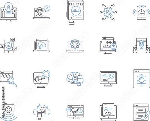 Device technology outline icons collection. Device, Technology, Gadgets, Electronics, Computers, Networking, Cell vector and illustration concept set. Cellular, Mobile, Telecommunication linear signs