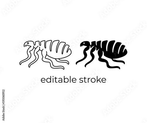 Flea, microscopic parasites, animal, microorganism, editable stroke, silhouette and linear design. Mite, bug, microbiology, ectoparasite, vermin and insects, vector design and illustration