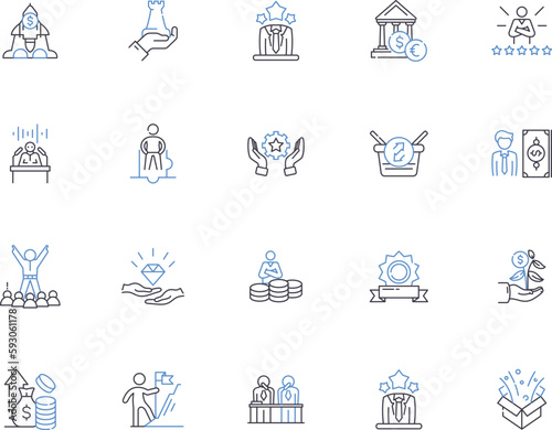 Business success outline icons collection. Success, Profit, Expand, Growth, Profit margin, Expand, Increase vector and illustration concept set. Market, Customers, Lead linear signs