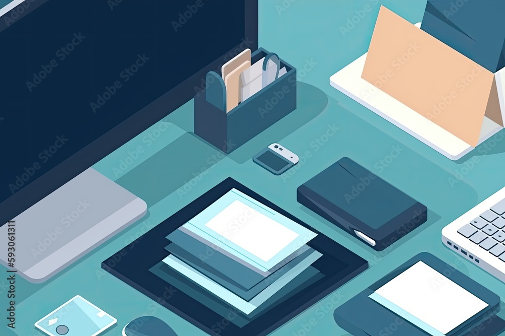 modern work desk with technology devices. Generative AI modern work desk with technology devices. Generative AI