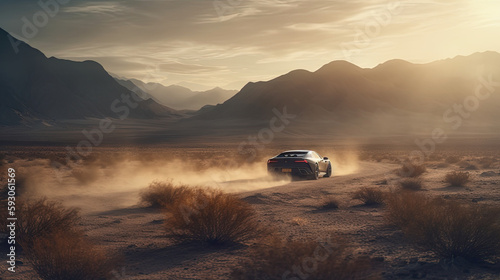 Luxury car in sunset