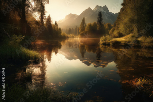Calm peaceful lake in mountain