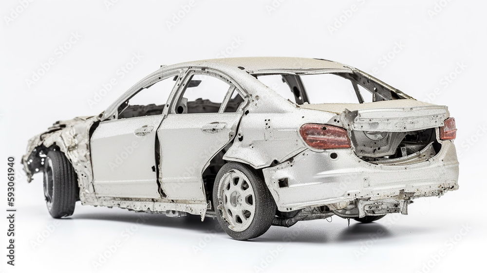 Side cars with dents from the accident. Generative Ai Side cars with dents from the accident. Generative Ai