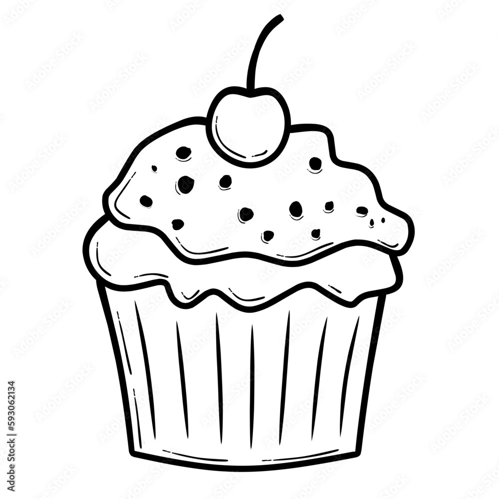 Sketch illustration of a cupcake Sketch illustration of a cupcake