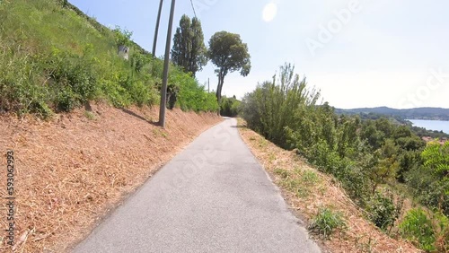 Via Francigena - paved road along the lake of Viverone,  Province of Biella, Piedmont region, Italy  photo