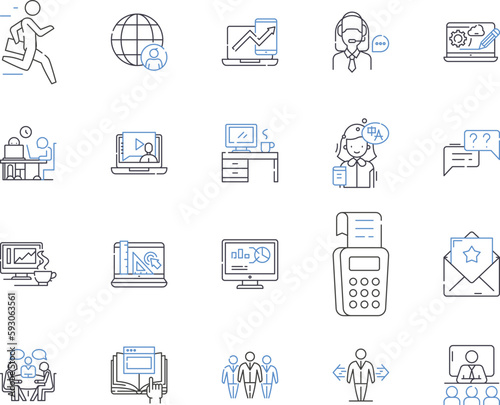Remote team outline icons collection. Remote, Team, Digital, Workforce, Networked, Contractors, Connected vector and illustration concept set. Offsite, Telecommuting, Distributed linear signs