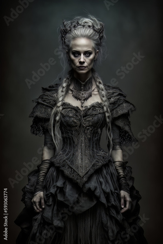 Illustration of woman with gothic victorian dress. Generative Ai