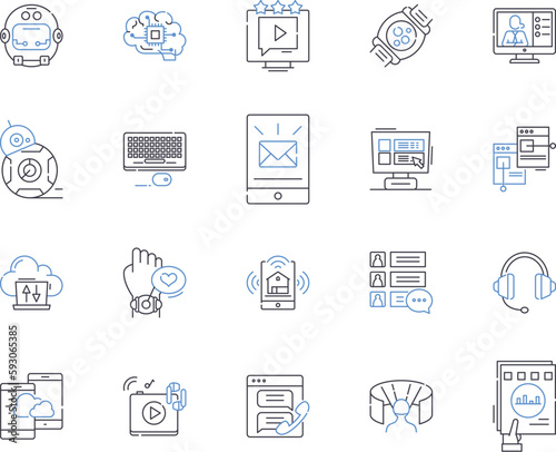 Deep learning outline icons collection. Deep, Learning, Neural, Networks, AI, Machine, Computer vector and illustration concept set. Vision, Recognition, Data linear signs