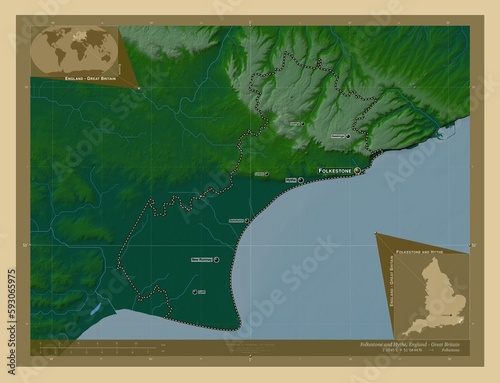 Folkestone and Hythe, England - Great Britain. Physical. Labelled points of cities