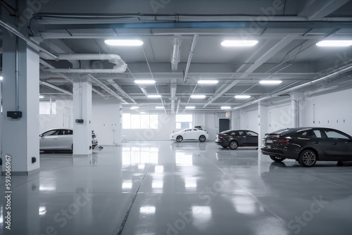 Interior car garage, high key, quality generative ai