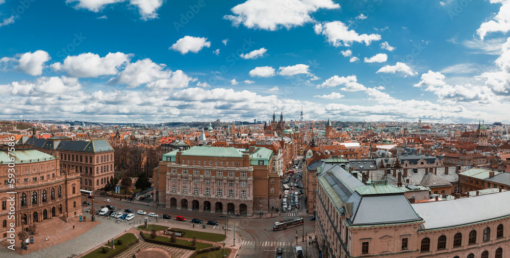 Aerial view of the Rudolfinum Prague, a beautiful neo-renaissance building which is home to the Czech Philharmonic Orchestra.