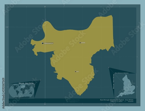 Royal Borough of Greenwich, England - Great Britain. Solid. Labelled points of cities photo