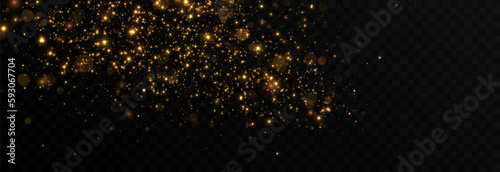 Vector gold sparkles on an isolated transparent background. Atomization of golden dust particles png. Glowing particles png. Gold dust. Light effect.