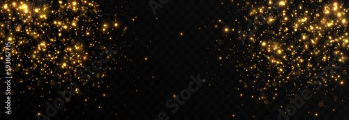 Vector gold sparkles on an isolated transparent background. Atomization of golden dust particles png. Glowing particles png. Gold dust. Light effect.