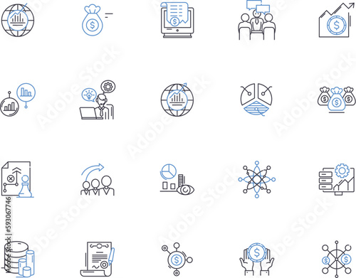 Economy outline icons collection. Finance, market, wealth, capital, banking, revenue, trade vector and illustration concept set. growth, stocks, industry linear signs