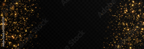 Vector gold sparkles on an isolated transparent background. Atomization of golden dust particles png. Glowing particles png. Gold dust. Light effect.