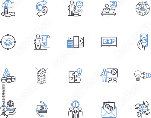 Making money outline icons collection. Earn, Earnings, Gains, Invest, Investing, Profit, Profitable vector and illustration concept set. Prosper, Riches, Accrue linear signs photo