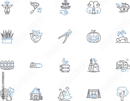 Horticulture outline icons collection. horticulture, gardening, landscaping, fruits, vegetables, propagation, cultivation vector and illustration concept set. soil, nursery, plants linear signs