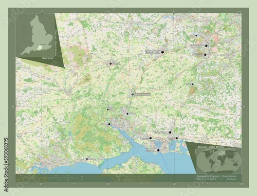 Hampshire, England - Great Britain. OSM. Labelled points of cities photo