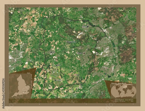 Hart, England - Great Britain. Low-res satellite. Labelled points of cities photo