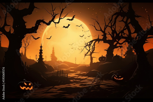 Scary halloween background with copy space. Generative Ai