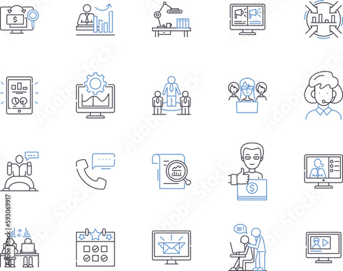 Product launch outline icons collection. Product, Launch, Release, Rollout, Unveil, Debut, Introduce vector and illustration concept set. Market, Promote, Brand linear signs