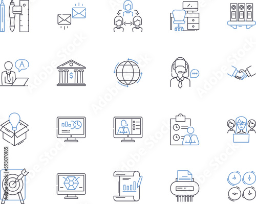 Corporation business outline icons collection. Corporate, Business, Enterprises, Enterprises, Entrepreneurship, Companies, Conglomerates vector and illustration concept set. Mergers, Partnerships
