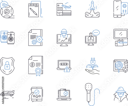 Electronic production outline icons collection. Electronics, Production, Manufacturing, Assembly, Design, PCB, Soldering vector and illustration concept set. Automation, Testing, CNC linear signs