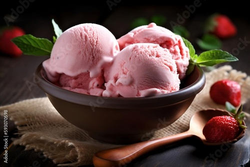 sweet, creamy  strawberry ice cream photo
