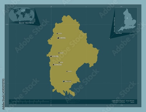 High Peak, England - Great Britain. Solid. Labelled points of cities photo