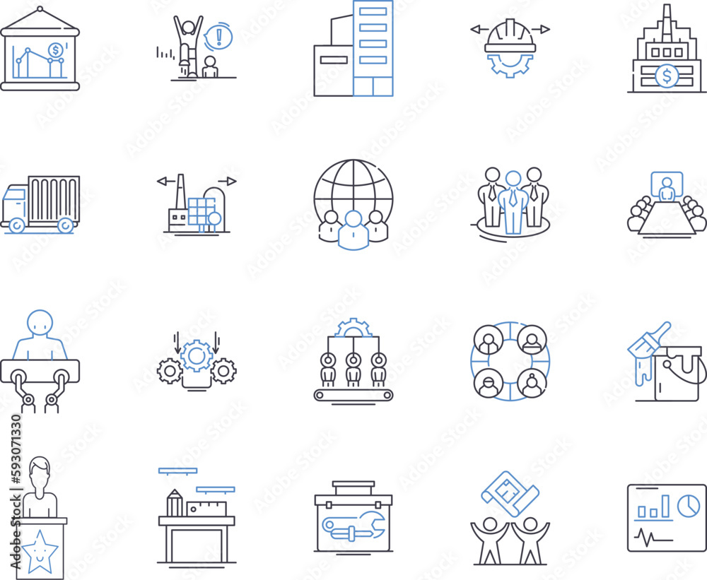 Production enterprise outline icons collection. Enterprise, Production, Manufacturing, Company, Factory, Organization, Business vector and illustration concept set. Industry, Plant, Conglomerate Production enterprise outline icons collection. Enterprise, Production, Manufacturing, Company, Factory, Organization, Business vector and illustration concept set. Industry, Plant, Conglomerate
