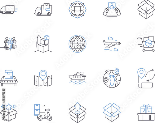 Logistic management outline icons collection. Logistics, Management, Supply, Chain, Order, Delivery, Warehouse vector and illustration concept set. Distribution, Inventory, Process linear signs